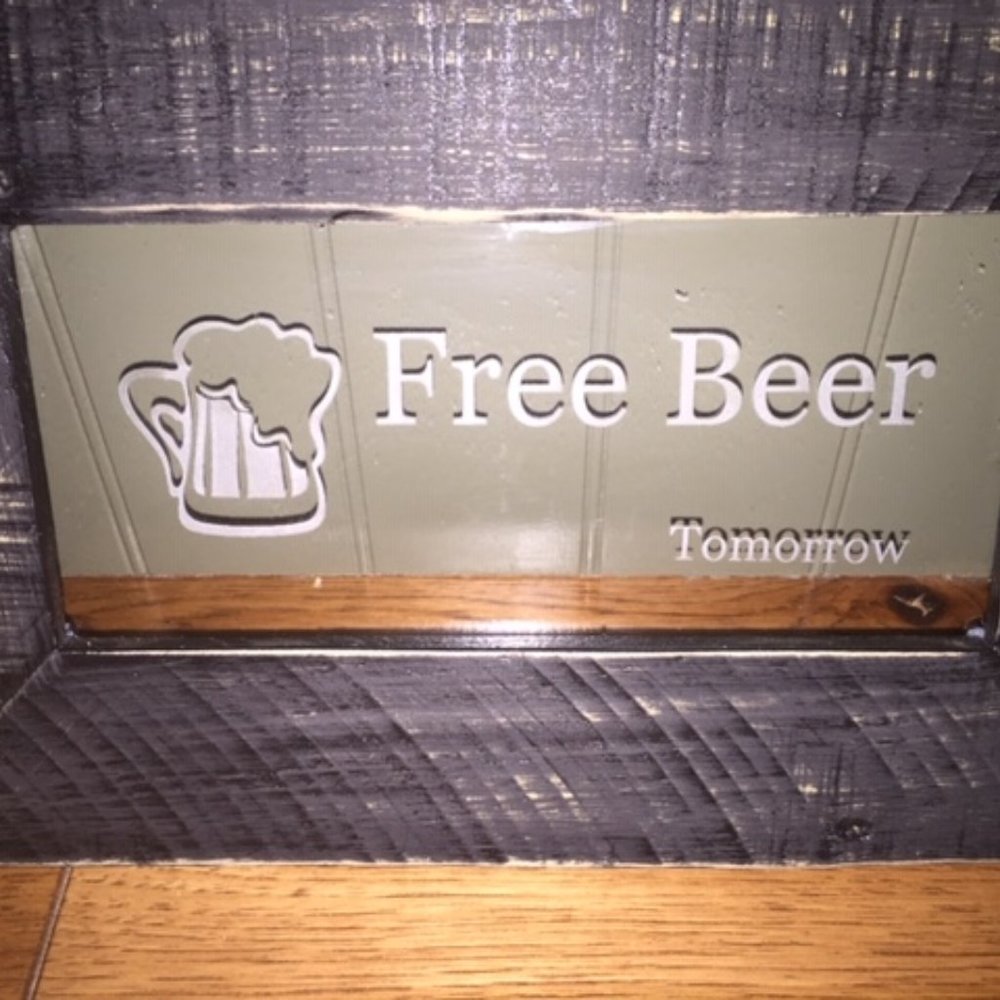 Free Beer Bar Sign - Handmade etched Glass & Wood